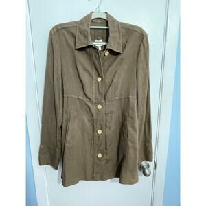 120% Lino Blouse Size 40 Brown Linen Lagenlook Minimalist Quiet Luxury Flaw